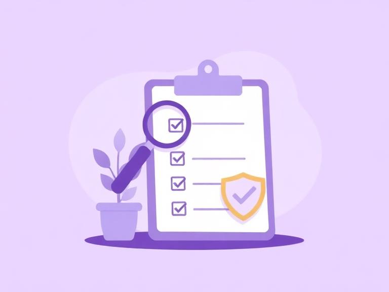 Illustration of a clipboard checklist with a magnifying glass