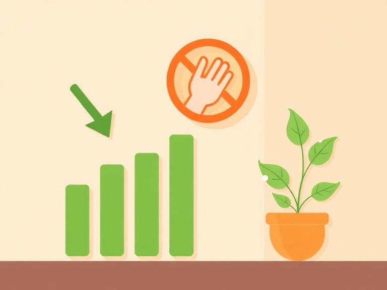 Illustration of a downward bar chart with a no-hand symbol